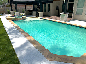 Slip-resistant TerraStone overlay has rejuvenated this pool deck area